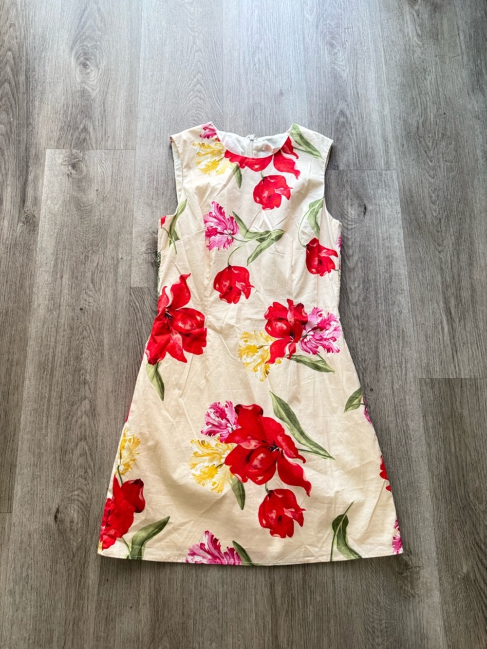 hutch cream & red floral print sleevless lightweight summer sun dress small NEW